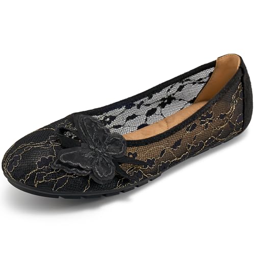 Aomigoct Ballet Flats Shoes for Women: Dress Comfortable Lace Womens Flats - Soft Casual Wedding Work Shoe