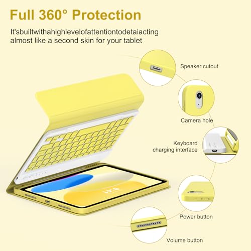 Image of MMK iPad 11th 10th Generation Case with Keyboard (2022, 10.9 inch), Wireless Detachable Keyboard, Pencil Holder for iPad 11 Inch (A16 2025), 10th Gen (10.9 Inch 2022) Yellow