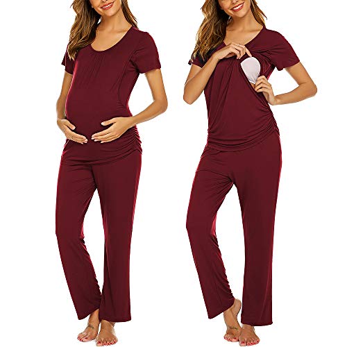 Image of Ekouaer Womens Nursing Pajamas Maternity Breastfeeding Pjs Sleepwear Layer Soft Postpartum Lounge Set Pregnancy Clothes