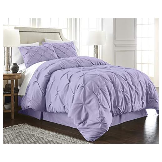 Chezmoi Collection Berlin 3-Piece Pintuck Pinch Pleat Bedding Comforter Set (Full, Lavender)