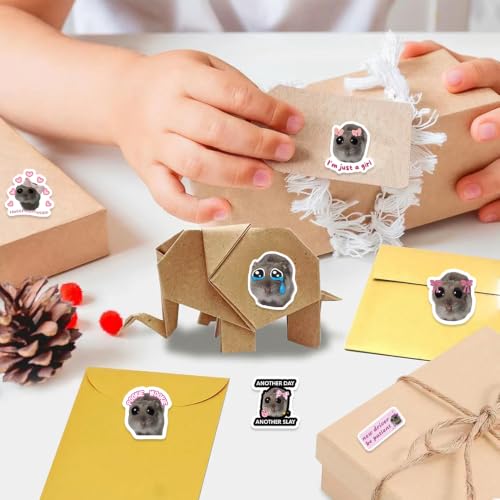 500PCS Sad Hamster Meme Roll Stickers, 10 Styles Waterproof Vinyl Funny Cute Hamster Decals Aesthetic Stickers Roll for Water Bottle, Phone, Laptop, Journal, Scrapbook, Skateboard, Bumper - Image 6