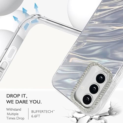 Image of Elzzi Compatible with Samsung Galaxy S26 | Marble Glossy Hard PC Samsung Galaxy S26 Back Cover with Diamond Camera Protector | Ultra Stylish Shockproof Back Cover Case for Girls Women-Sky