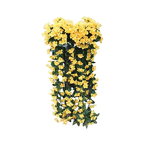 Generic Orchideen-Girlande, hängende, hängende Violette Korbblumen, Glyzinie, Seide, künstliche Wand, künstliche Blumen, Rebe, künstliche Blumen Hängegeranien (Yellow, One Size)