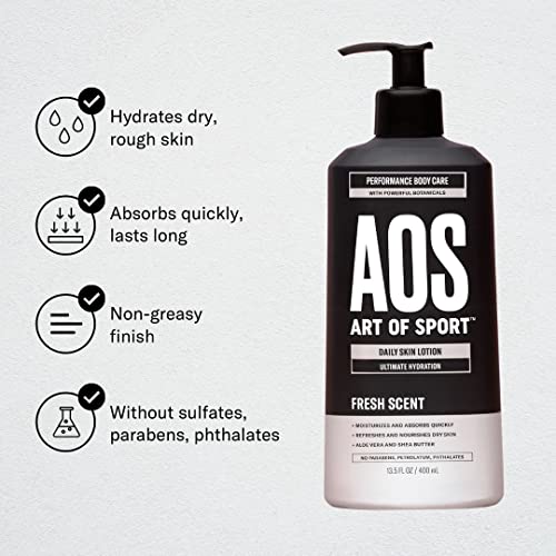 Art of Sport Daily Skin Lotion, Body Lotion for Dry Skin, Daily Moisturizer Repairs with Shea Butter, Aloe Vera, Vitamin B and E, Non-Greasy Feel, Fresh Scent, Dermatologist Tested, 13.5 oz