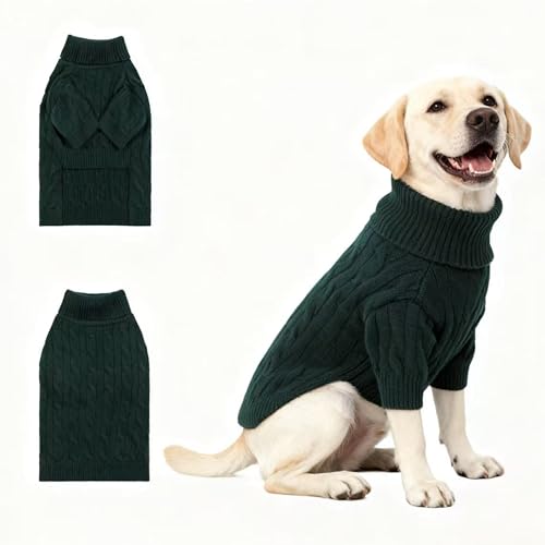 Image of Small /Medium Dog Sweater, Warm Dog Winter Coat w /Sleeves, Comfortable High Neck Premium Dog Clothes for Labrador-Best for Holidays, Daily Walks XL Green