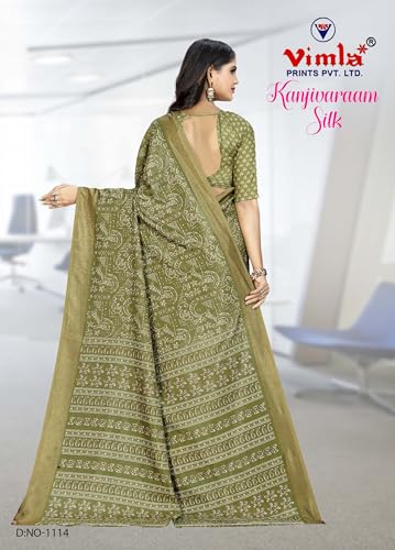 Image of Vimla Women's Kanjivaram Silk Uniform Saree and Unstitched Blouse Piece | Office School Uniform Saree For Women | Sari for Women