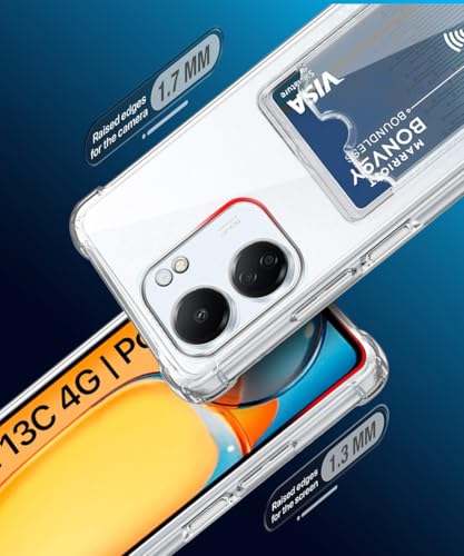 Image of WOW IMAGINE Transparent Back Cover Case for Redmi 13C 4G | Poco C65 | Flexible Built-in Slim Card Pockets Wallet | 360 Camera Protection TPU | Soft Silicone Mobile Cover - Transparent