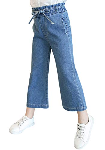 Girls' Bell Bottom Jeans with Drawstring Wide Leg Denim Pants3