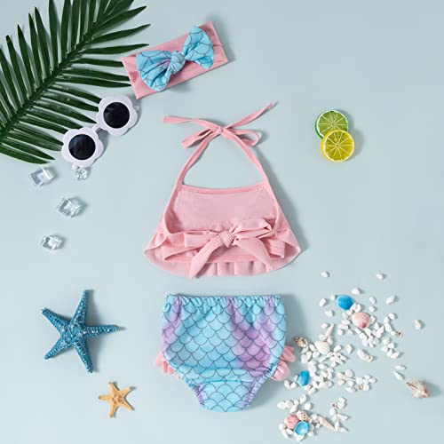 Baby Girls Swimsuit Baby Bathing Suits Ruffle Two Piece Infant Mermaid Bikini For Toddler Beach Swimming Pink #TOP1