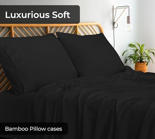 Image of Royale Linens Cooling Pillow Cases Queen Size Set of 2-100% Rayon Derived from Bamboo Cooling Pillowcase for Hot Sleepers - Soft & Silky Pillow Covers with Envelope Closure (Black 20x30 Inches)