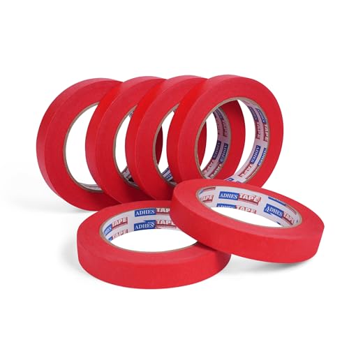 Image of Adhes No Residue Red Masking Tape, 6 Rolls x 0.7 Inch x 55 Yards, Clean Removal Painter's Tape for Painting, Labeling, Marking, Easy Tear, UV-Resistant