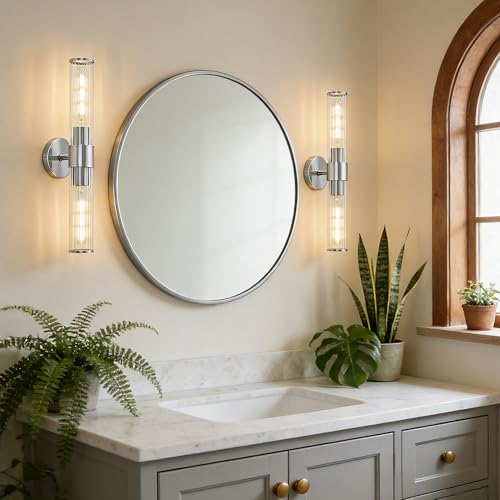 Image of Chrome Bathroom Vanity Light, Wall Sconce Threaded Glass 1 Pack, Modern Wall Light for Bathroom, Living Room, Hallway, Kitchen - UL Certification (Bulb Not Included)