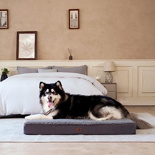 EHEYCIGA Orthopädisches Hundebett XXL Grosse Hunde 120x74x9cm, Hundekissen Waschbar Flauschig, Hundematte Hundematratze für Kiste, Grau