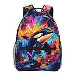Zeleda Mochila colorida de baleia, mochila leve de poliéster para viagem, trabalho, acampamento, escola, mochila vibrante, mochilas de orca da vida marinha, pacotes de livros para crianças, meninas