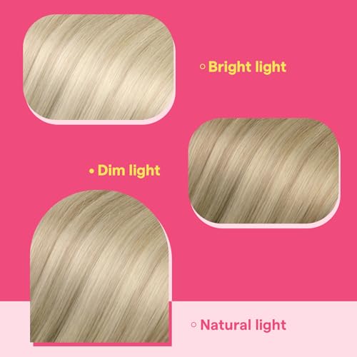 Image of Ve Sunny Hair Tape in Extensions Ash Blonde Mix Platinum Blonde 22Inch Long | Remy Human Hair Extensions Tape ins,50g 20Pcs,Easy to be Style,for Wedding or Party