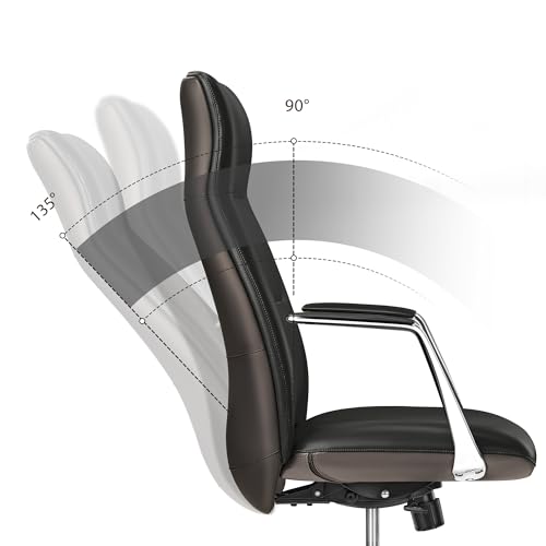 Image of EUREKA ERGONOMIC Royal Slim Executive High Back Black Leather Office Chair, Home Desk Chair for Adults, Big and Tall with Wheels, Swivel Rolling
