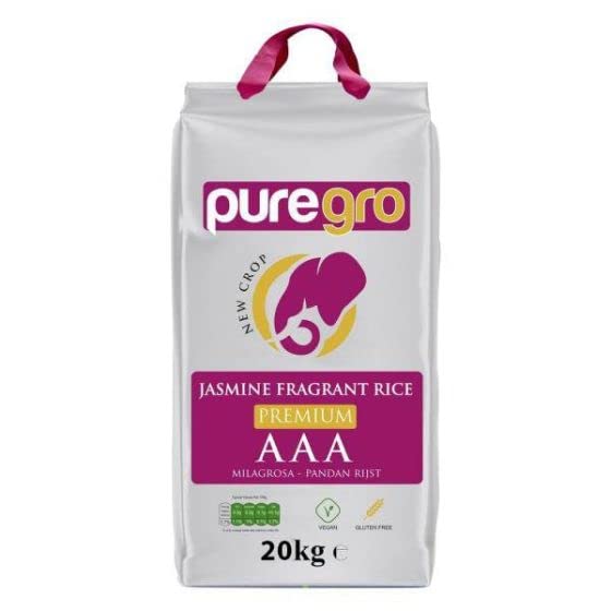 Puregro AAA Premium Jasmine Fragrant Rice 20kg | PACK OF 1 | NEW CROP | Vegan | Gluten Free | Premium Quality Rice.