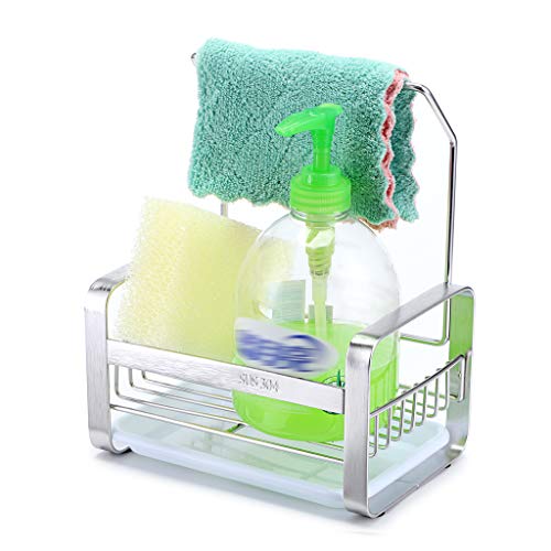 JuxYes - Soporte de esponja de acero inoxidable con soporte de secado de platos, organizador de fregadero de cocina, bandeja de esponja para jabón con bandeja extraíble para cocina Cover