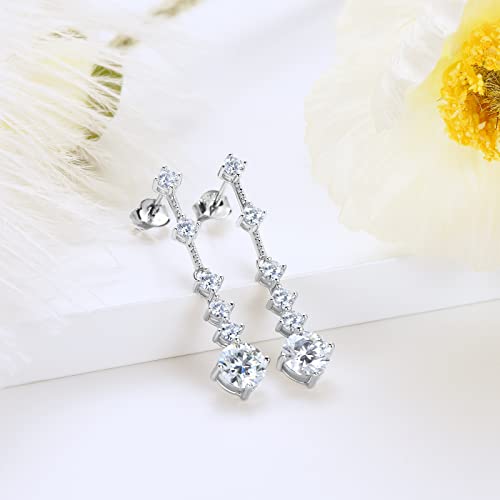 Moissanite Dangle Earrings For Women, 925 Sterling Silver Drop Wedding Earrings For Brides Bridesmaid With 1 Ct D Color Moissanite Simulated Diamond, Long Chain Bridal Stud Earrings #TOP2