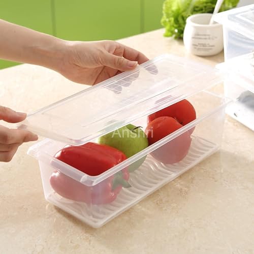 Image of Pack Of 6 airtight lid Fridge Storage Containers Freezer Storage Containers for Fish, Meat, Vegetables, Fruits Fridge Organizer with Removable Drain Plate and Lid Stackable Plastic