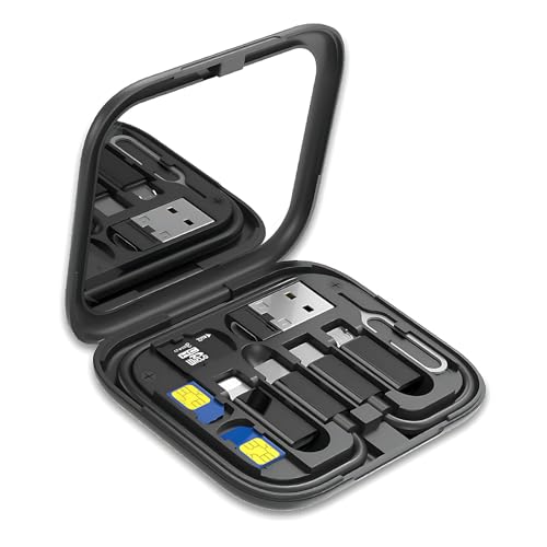 Adattatore da viaggio universale da viaggio con Adattatore USB a Tipo C/Micro USB/Phone, Cavo Tipo-C & Sim Pin – Custodia Compatta con Specchio e Set da Organizer