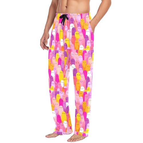 Colorful Spirits Patern Men's Cotton Pajama Pants with Pockets and Drawstring Comfortable and Stylish,S4