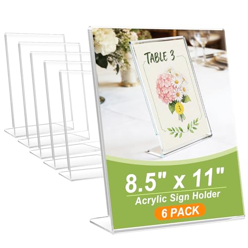 SVOPY 6 Pack Acrylic Sign Stand Holders, 8.5 x 11 Clear Plastic L Shape Table Paper Display Stand, Suit for Displaying Posters, Picture, Flyers, Menu