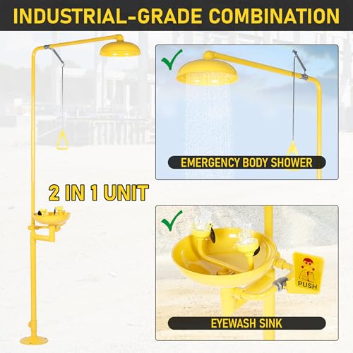 Image of lukar Emergency Shower Eye Wash Station, Combination Eye Wash Station with Shower, 92.12 inch 304 Stainless Steel Emergency Eye Wash, Industrial & Commercial Grade with Emergency Sign, NPT Thread