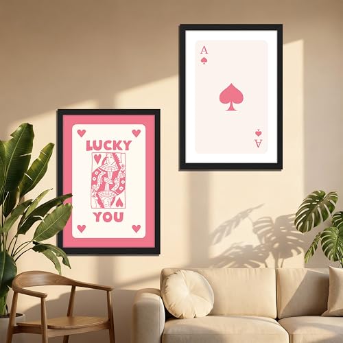 Image of NoWorries Playing Cards Wall Art Framed Painting | Lucky You Typography & Ace of Spades Card Art Prints | Minimal Pink Aesthetic Posters Frames | Premium 300 GSM Paper Print with Synthetic Wooden Frame | Modern Wall Decor for Living Room, Bedroom and Office (Set of 2) (BLACK, ART-7, 10X13INCHES)