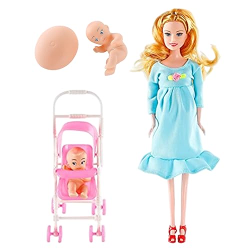 HoveeLuty Muñeca Embarazada con bebé en la Barriga, 30 cm, articulada y móvil, con Carrito para niños, Accesorios para casa de muñecas, Juguetes para bebés, Juguetes para niños, muñecas.