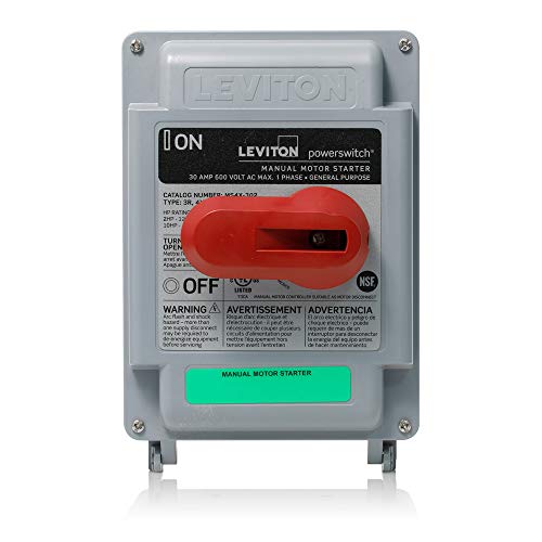 Leviton 30 Amp, 600 VAC, 2-Pole, Non-Fused Manual Motor Starter, Suitable as Motor Disconnect, Type 4X Thermoplastic Enclosure, IP67-Watertight, MS4X-302