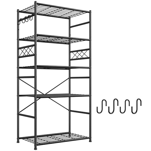 Image of DurayLoly Storage Shelves 5 Tier Capacity,Metaling Shelving with Hooks,Heavy Duty Garage Shelves Unit with Leveling Feet,Wire Shelving for Pantry,Kitchen and Closet,23.6 inch W x 13.8 inch D x 72.4 inch H,500lbs