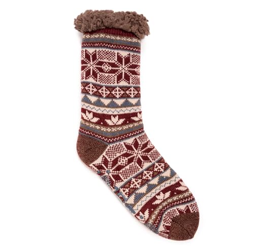 MUK LUKS Mens Cabin Socks Crimson/Brown L/XL