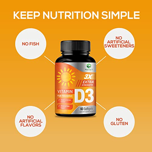 D Vitamin 5000 Iu Vitamin D3 Softgels - High Potency D3 Vitamin For Bone Health, Muscle, & Immune Support - Extra Strength 125 Mcg - Natures Non-Gmo 5000Iu D3 Supplement - 60 Softgels, 60 Day Supply #TOP4