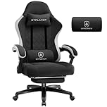 GTPLAYER Fabric Gaming Chair with Footrest, Ergonomic Computer Desk Chair with Pocket Spring Cushion Home Office High Back Support Lumbar Support Heavy Duty Wide