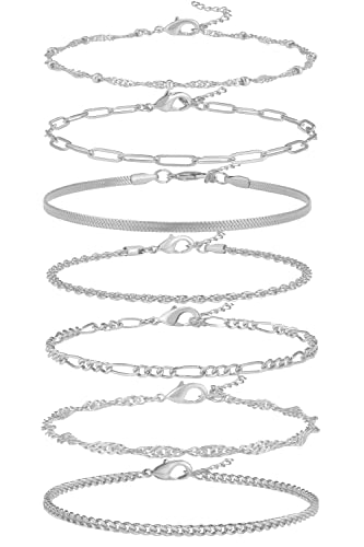 Reoxvo Silver Bracelets Jewelry For Women Girls Trendy 925 Sterling Silver Plated Chain Bracelets Set For Women Dainty Silver Bracelets Pack #TOP13