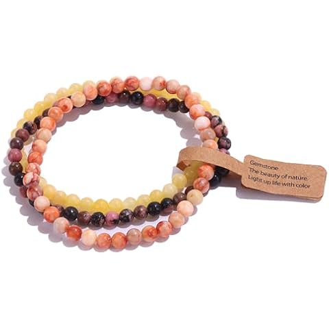 SONNYX 3Pcs 4mm Semi-Precious Gemstones Beaded Bracelets for Women Men Healing Crystal Stone Bracelet Stretch Round Beaded Elastic Bracelets Unisex Jewelry Gifts(HGW) Cover