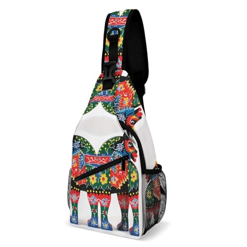 VFMKT Runner svedese Dala Horse Folk Sling Bag Impermeabile Leggero Crossbody Borsa Casual Viaggi Escursionismo Zaino per Donne Uomini, Stile:, 38x20cm