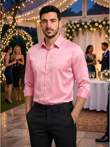 Image of DEELMO Combo of Men's Stylish Solid Satin Casual Shirt for Men Full Sleeves| Poly Satin Silk Shirt Pack of 2