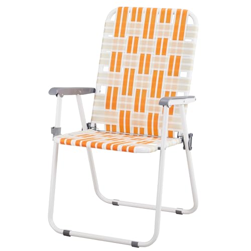 Hikarinowa Aluminum Patio Lawn Chairs Folding Set of 2 Webbed Outdoor Patio Lawn Foldable Chairs for Camping Fishing Yard Poolside BBQ Orange & White