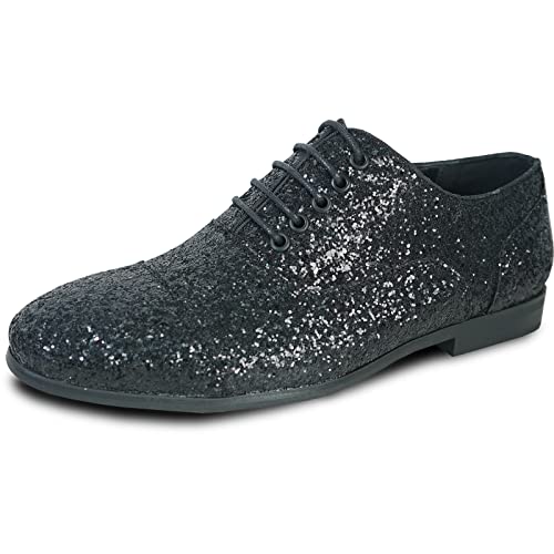 Image of bravo! Men Dress Shoe Prom Slip-on Loafer Lace-up Oxford Cap Toe Metallic Glitter for Wedding Prom Black Blue Green Gold Pink Pewter Purple Silver Red