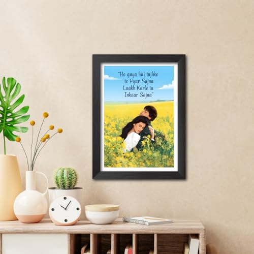 Image of TenorArts Dilwale Dulhania Le Jayenge Poster Bollywood Movie Vector Art Vector Art Posters Photo Framed Painting With Black Wooden Textures (12inches x 9inches)