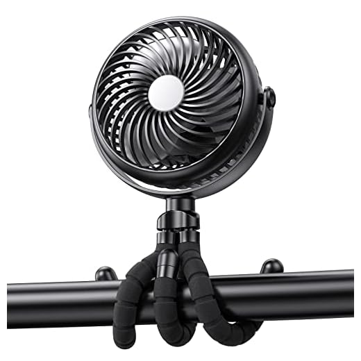 GRANDFAST Car Seat Fan - 5000mAh Battery Operated Baby Stroller Fan with Flexible Tripod - 360 Degree Rotatable Portable Clip on Fan for Tent Crib Golf Cart Bike Treadmill (Black)