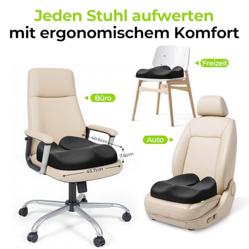 AUVON Konturiertes Sitzkissen Orthopädisch mit Oberschenkel-Entlastungsschräge, Ergonomisches Sitzkissen für Bürostuhl Auto Stuhl - Erhöht Sitzkomfort, Fördert Durchblutung, Entlastet das Steißbein