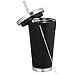 HomeLife Solutions Stainless Steel Double Walled Tumbler in Black with two Drinking Straws and Cleaning Brush, 16 oz