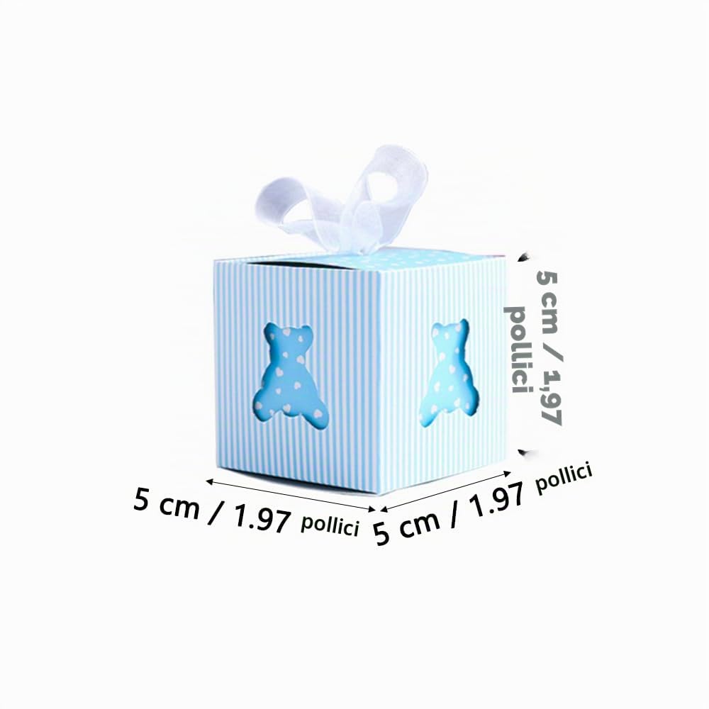 50 Pezzi Scatola di Caramelle Regalo Carta, Scatole di Carta Regalo, Scatoline Carta Portaconfetti, con 50 Nastri, Confezione Regalo per Compleanno, Matrimonio, Festa, Blu