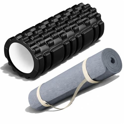Image of Foam Roller 33 cm & Yoga Mat Combo | Deep Tissue Massage for Muscle Pain Relief + 4mm EVA Anti-Slip Yoga Mat with Strap for Gym, Workout & Home