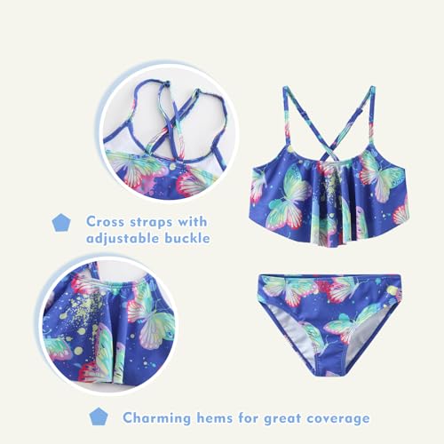 Image of Girls Two Piece Bikini Swimsuits Hawaiian Floral Bathing Suit for Kids Summer Beach Swimwear Set 3-16 Years