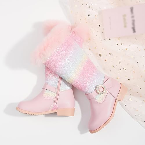 Boys Girls Snow Boots Cowboy Outdoor Warm Cozy Anti-Slip Mid Calf Faux Fur Lining Winter Shoes for Little/Big Kids3