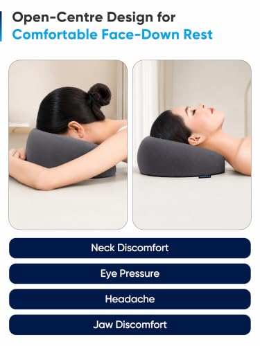 Image of FOVERA Face Down Pillow for Massage Table & Bed, Prone Face Pillow for Stomach Sleeping, Cushion for Post Eye Surgery Recovery, Soft & Comfortable, Removable Washable Cover